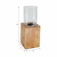 thumbnail image 3 of Square Mango Wood Base Hurricane Candle Holder for Living Room -  Sophisticated Clear Glass for Modern Centerpieces - Pillar Candle Stick and Lantern Decor for Bedroom Vanity Display - 15", Brown, 3 of 10