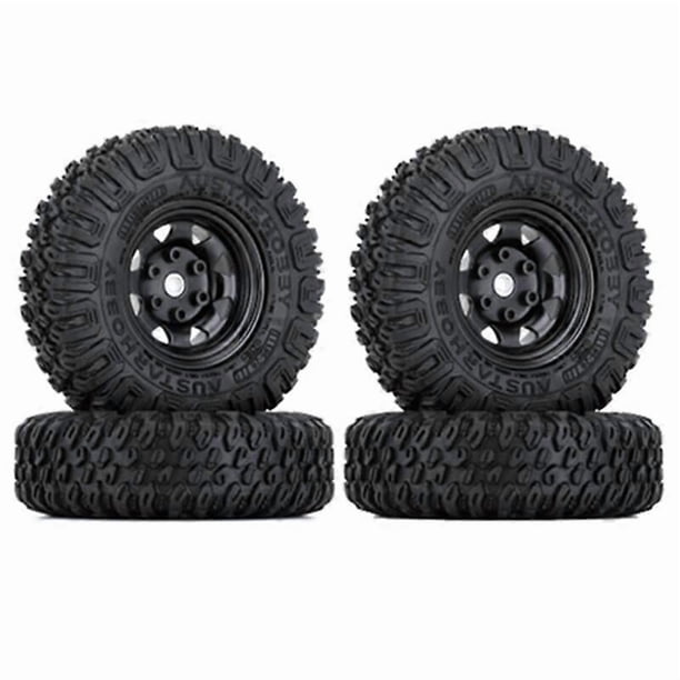4 pcs 85 mm 1.55 Metal Rims with Tires for 1/10 RC Crawler Car Axial Jr D90, black