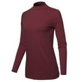 thumbnail image 2 of A2Y Women's Basic Solid Soft Cotton Long Sleeve Mock Neck Top Shirts Dark Burgundy 2XL, 2 of 5