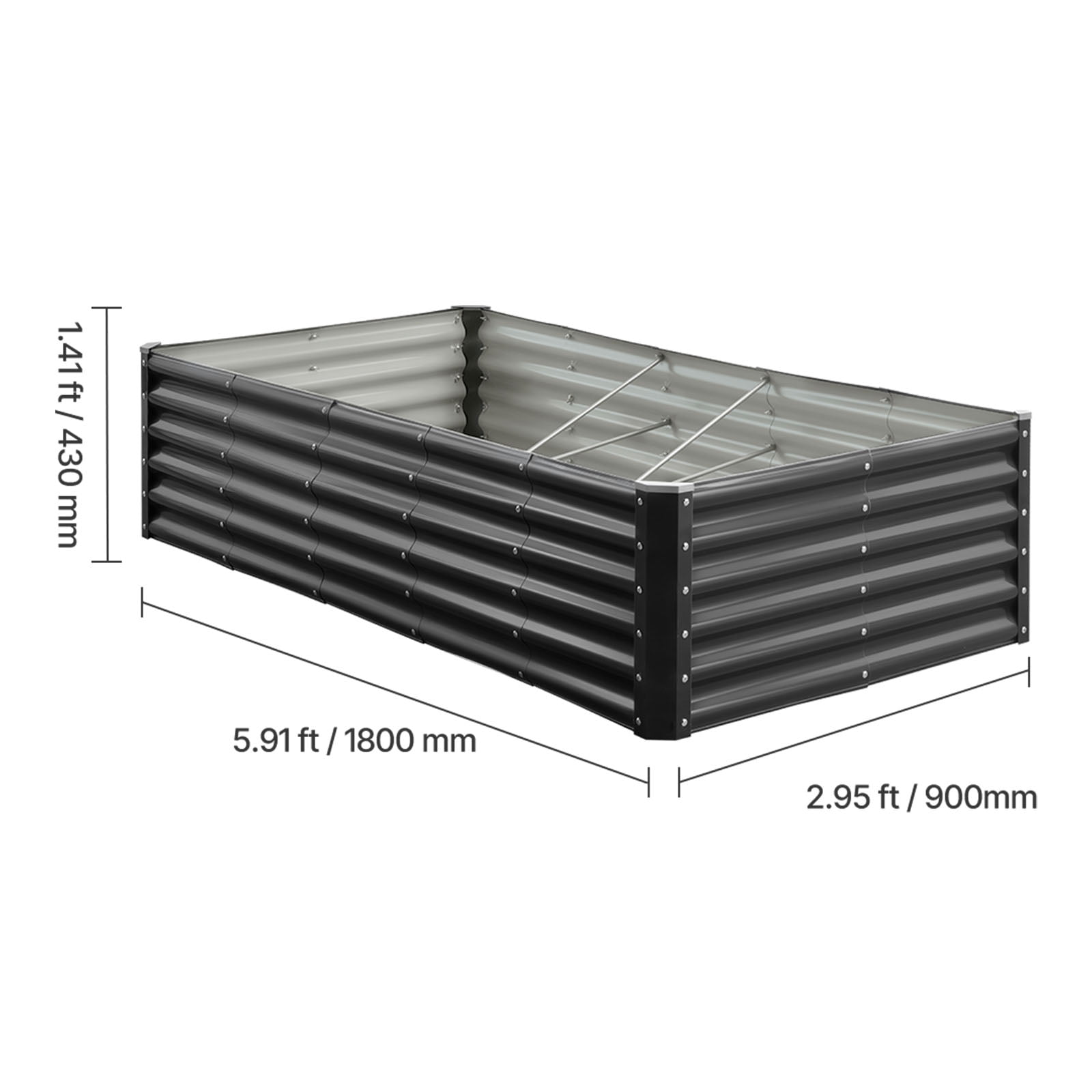 VEVOR Metal Raised Garden Bed, 6 x 3 x 1.4 ft Outdoor Galvanized Planter Garden Box, Open Bottom Design, Large Planter Raised Bed for Growing Vegetables, Flowers, Herbs, and Succulents, Dark Gray