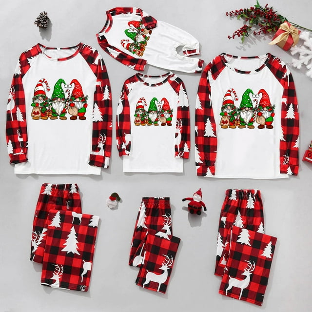 Meichang Pyjamas de Noël Assortis pour la Famille, Ensemble de Sommeil 2 Pcs à Manches Longues avec Imprimé des Fêtes, Tenue de Pyjama Douillette