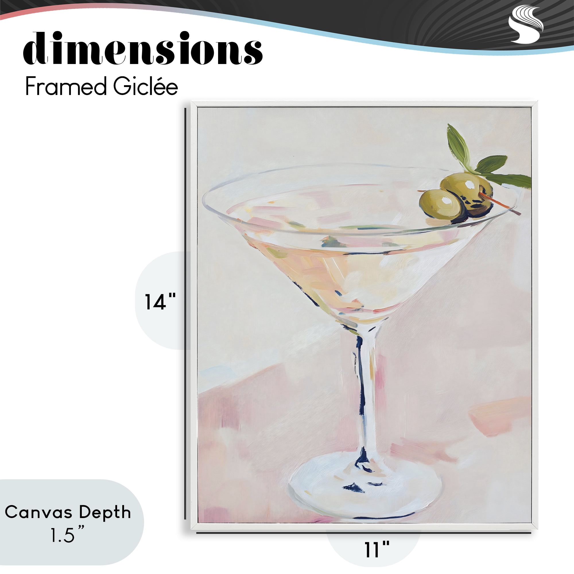Stupell Industries Pastel Martini with Olive Garnish White Framed Giclee Art, design by The Prints Vibe