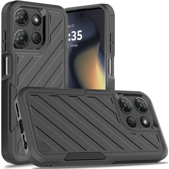 For Motorola Edge 2025 Lined Shockproof Hybrid Cell Phone Cover Case - Black