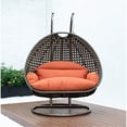 thumbnail image 5 of LeisureMod 2-Person Hanging Wicker Egg Chair with Stand, Indoor/Outdoor Patio Swing Hammock Lounge with UV-Resistant Beige Cushions, Dark Orange, 5 of 10
