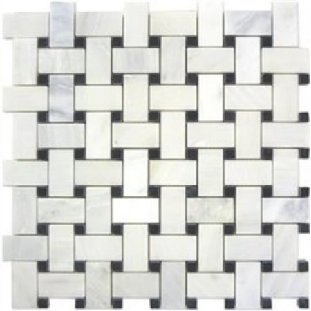 white marble basketweave mosaic tile black dots 1 x 2 (Best Way To Polish Marble)