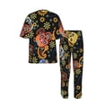 thumbnail image 4 of Mens Pajamas Set Loungewear Short Sleeve Top Pants Soft Sleepwear Pjs Sets, Mexican Skull Paisley, 4 of 6