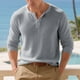 thumbnail image 1 of pstuiky camisa de manga larga para hombre, Top informal holgado de color liso con medio botón, mangas largas y cuello redondo para hombre top de hombre xl, 1 of 6
