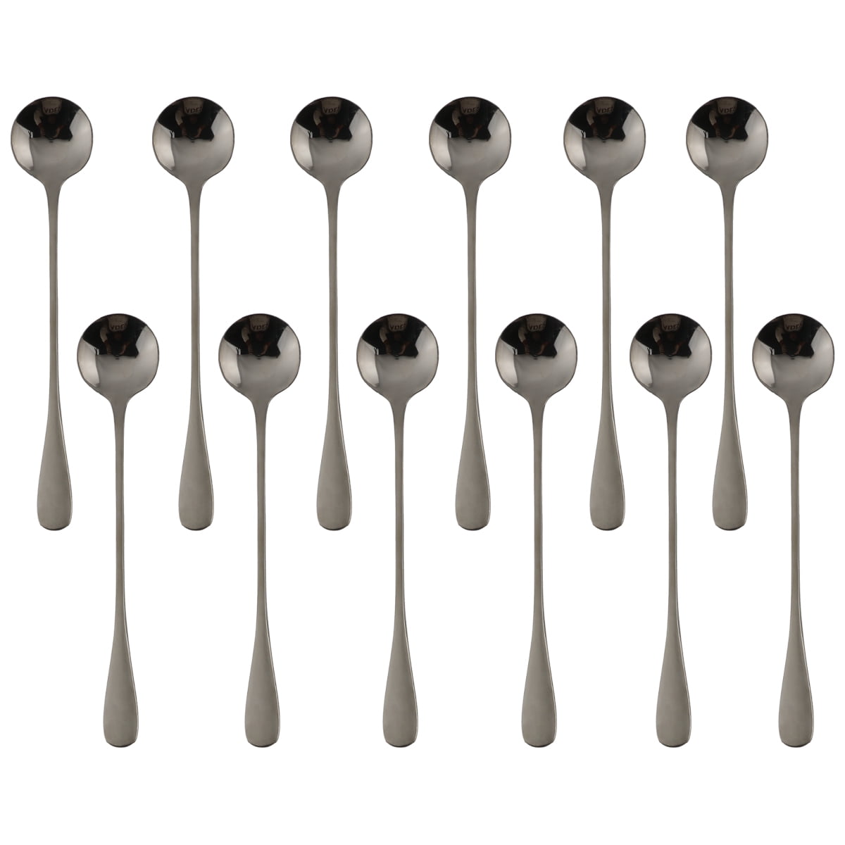 Black Long Handle Spoon, MDEALY 7” Stainless Steel Round Style Mixing Spoon, Coffee Ice Cream