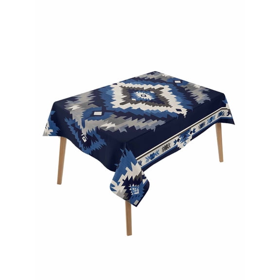 Navy Blue Grey Boho Table Cloth, Southwestern Geometric Vintage Ethnic Waterproof Tablecloth for Rectangle Tables, Reusable Washable Fabric Table Cover for Restaurant Kitchen Dining Tables 60"x102"