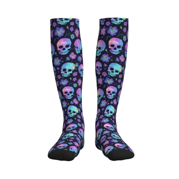 Rateoe Blue Skull Flower Compression Socks for Women and Men 20-30mmHg-Circulation Support Socks Knee High Nurse Pregnant Running Medical and Travel Athletic