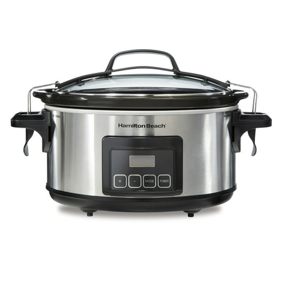 Hamilton Beach 6 Qt Programmable Slow Cooker with Temperature Probe, Stoneware Crock with Removable Pot, Stainless Steel