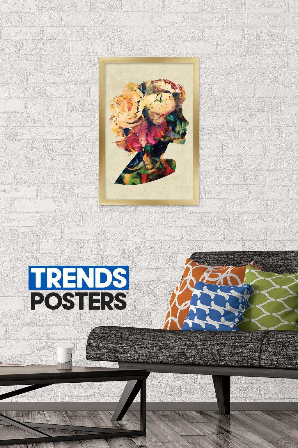Floral Portrait of Woman Wall Poster, 14.725" x 22.375", Framed