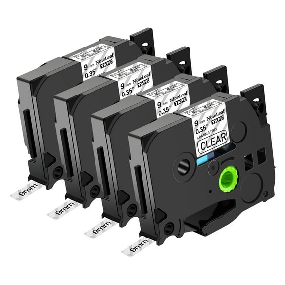 NineLeaf 4 Pack Compatible for Brother P-touch TZe-121 TZe121 TZ-121 TZ121 9mm 3/8 Clear Laminated Label Tape 0.35" x 26.2 ft (9mm x 8m)
