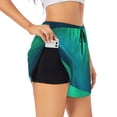 thumbnail image 3 of Lsque Green Turquoise Teal Printed Women's Running Shorts with Liner Pockets,Elastic Quick Dry Workout Athletic Gym Yoga Shorts,Womens High Waist Shorts-XX-Large, 3 of 9