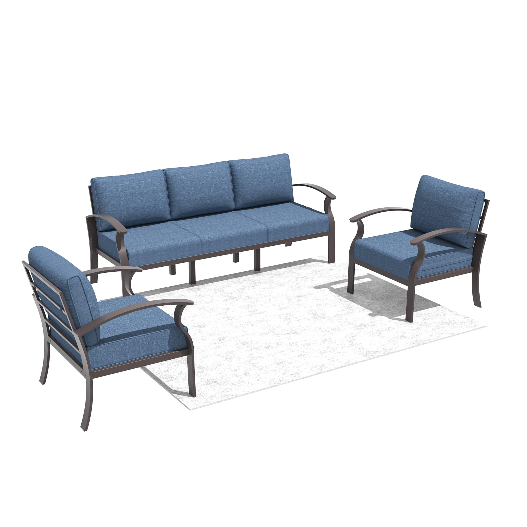 ALAULM Aluminum 5 Pieces Patio Furniture Set, 1 Three-Seater Sofa & 2 Single Sofas with 5.1" High-Resilience Cushions for Patio Backyard Poolside, Navy Blue