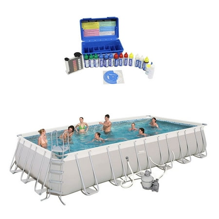 Bestway 24ft x 12ft x 52in Rectangular Frame Family Swimming Pool & Test (Best Way To Test For Cancer)