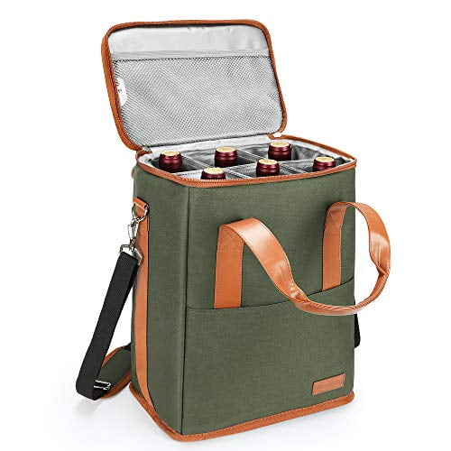 6 Bottle Wine Carrier Insulated & Padded Wine Carrying Cooler Tote