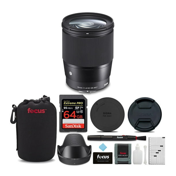 sigma 16mm f/1.4 dc dn contemporary lens for sony emount with 64gb