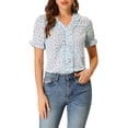 thumbnail image 1 of INSPIRE CHIC Women's Cherry Print Ruffle V Neck Short Sleeve Summer Blouses S Light Blue, 1 of 6