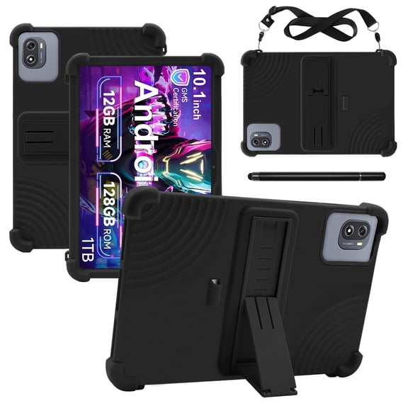 For ARCBUC / TRHRO / KINOBUC / RNRUO / SHBIV Tablet Case 10.1-inch Silicone Protective Cover waterproof drop-proof honeycomb cooling built-in stand pen slot design includes shoulder strap and stylus