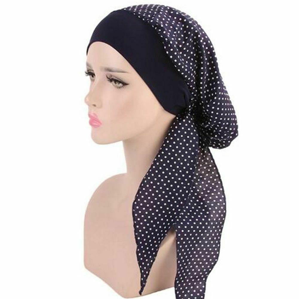 Pretied Bandana Navy Polka Dot Headscarf  Chemo Modest Womens Head Cover 