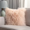 thumbnail image 1 of Blush Pink Mongolian Lamb Fur With Polyester Insert Pillow, 1 of 1