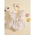 thumbnail image 4 of Musuos Baby Girls Rompers Dress 6 12 18 24Months Flower Embroidered Fly Sleeve Mesh Skirt Hem Bodysuits with Headband Cute Summer Outfits, 4 of 9