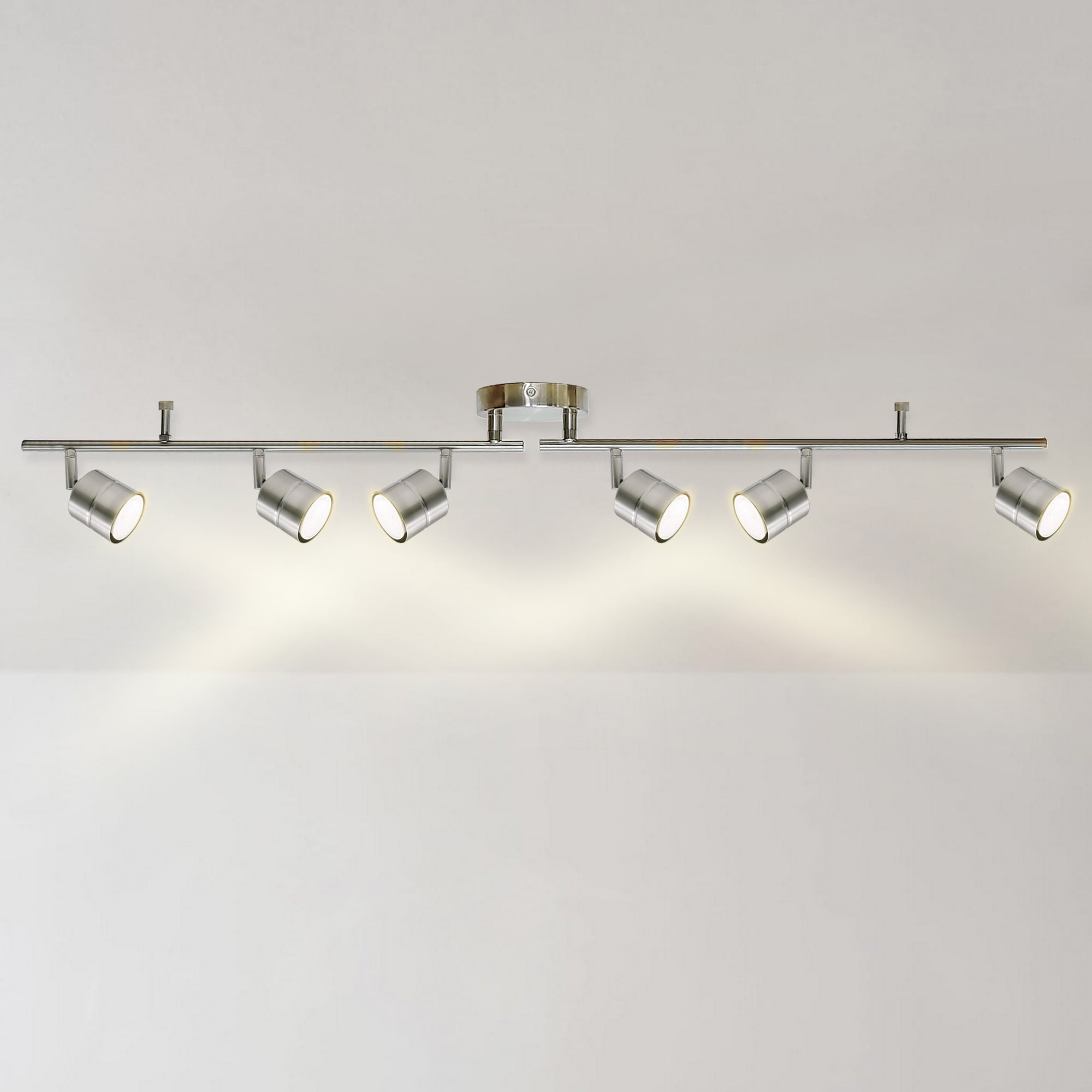 Mingbright 6-Light Brushed Nickel Track Lighting Kit with GU10 LED Bulbs - 44.5” Adjustable Ceiling Spotlight Fixture, 270° Swivel & 90° Tilt for Kitchen, Living Room, Dining Room, Gallery Display