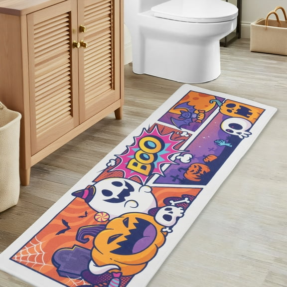 Sanmadrola Halloween Bath Rugs Mat Halloween Decoration Indoor Bath Mat Non Slip Bathroom Shower Rugs Halloween Style Super Absorbent Machine Washable 16''x47''