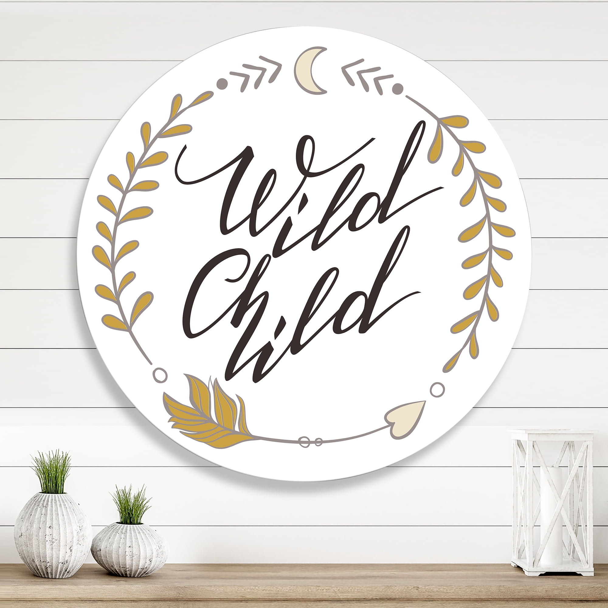 Designart 'Wild Child Under Arrows Circled' Traditional Circle Metal Wall Art 11x11 - Disc of 11