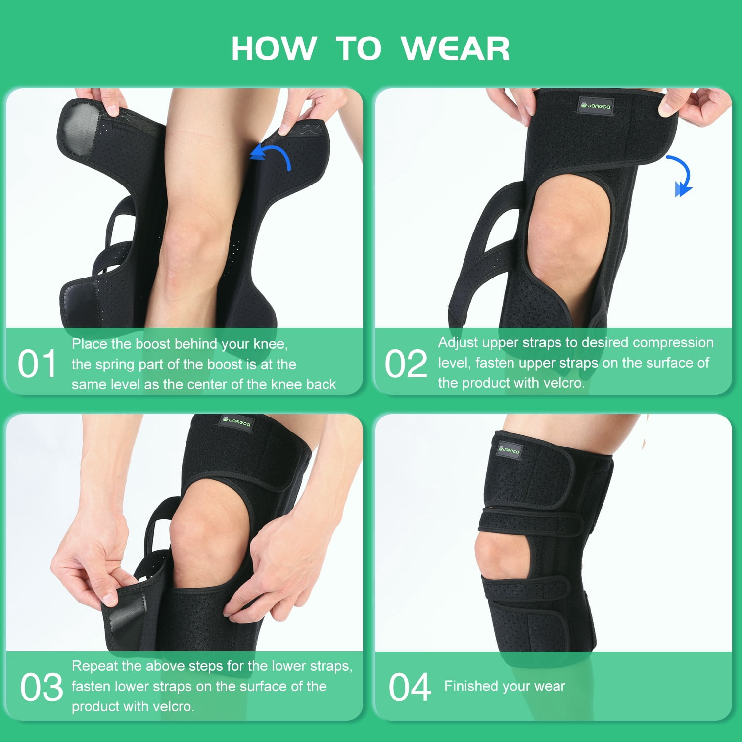 JOMECA Knee Booster Brace, Spring Powered Knee Assistive Device for Power Support , Adjustable One Size Knee Support Brace with Joint Stabilizer for Seniors, Walking, Climbing & Sports - 2 Pcs