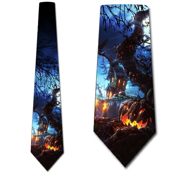 Halloween Ties Mens Haunted House Jack-o-Lantern Necktie by Three Rooker