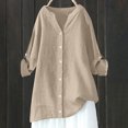 thumbnail image 2 of Hrsba Womens Pocket Shirt Solid Color V Neck Long Sleeve Linen Top With Adjustable Button Cuffs For Winter Fall, 2 of 5