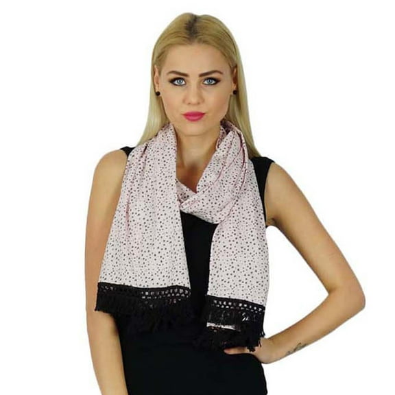 Bimba Long Cotton Scarves With Tassels Polka Dots Printed Scarf Accessories