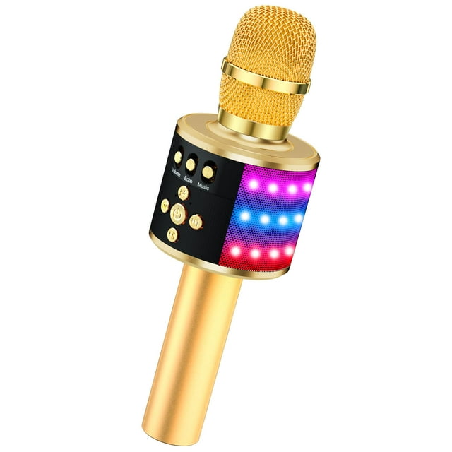 Micrófono de karaoke BONAOK Bluetooth inalámbrico Q78 con LED dorado