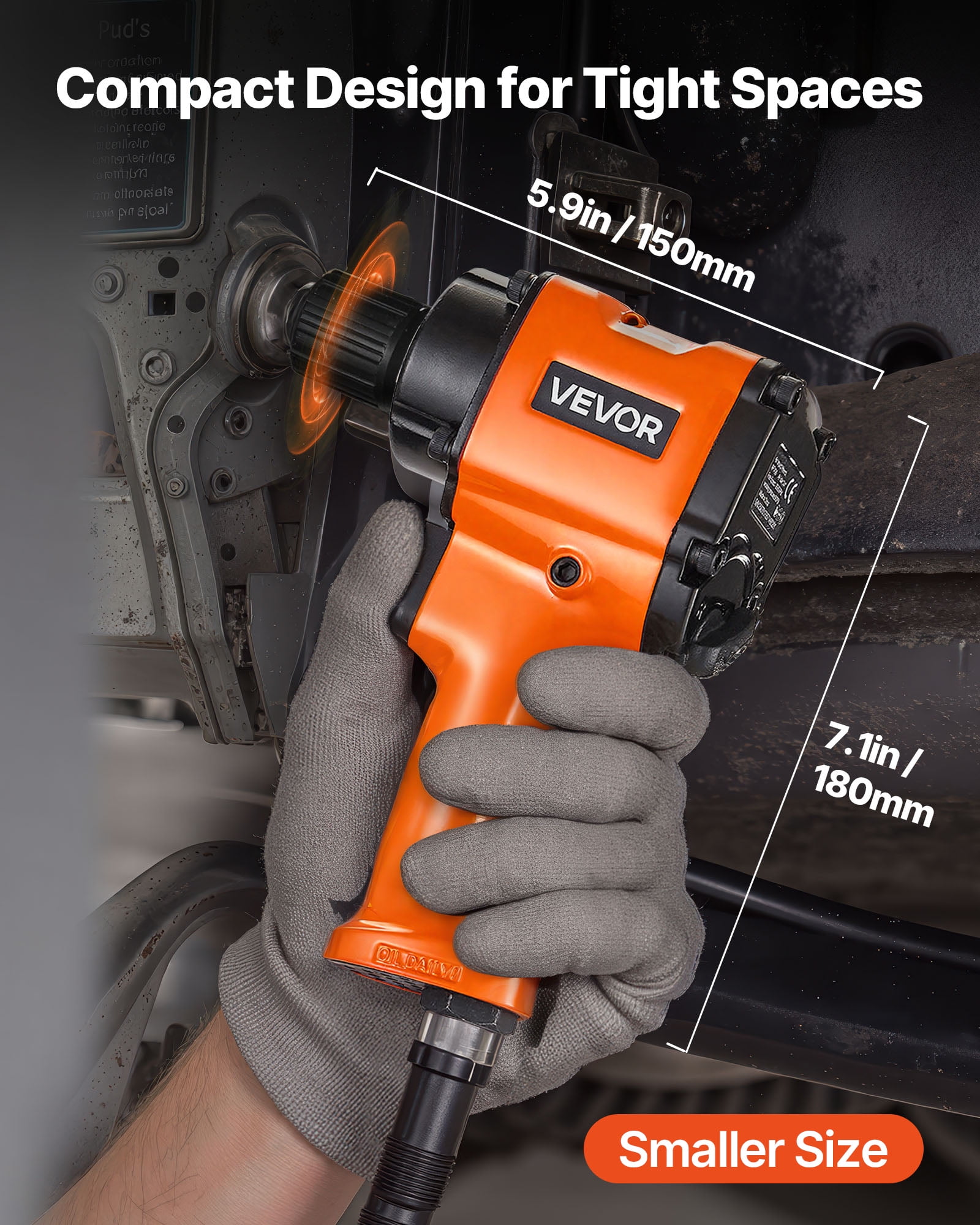 VEVOR 1/2-Inch Air Impact Wrench, Up to 738 ft-lbs Nut-busting Torque, Stubby Size & Lightweight Pneumatic Impact Gun for Auto Repairs and Maintenance