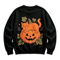 thumbnail image 4 of ZHOGXU Toddler Boys Girls Halloween Pullover Pumpkin Black Cat Print Crewneck Sweatshirts Kids Outerwear Tops School Wear,Black,3-4 Years, 4 of 5