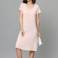 thumbnail image 4 of TSADFHJI Pyjama en Flanelle de Coton Femmes Femmes Été Design à Rayures Couleurs Robe de Pyjama pour Femmes Été Manches Courtes Nuisette avec Coussinet de Poitrine Robes de Nuit TTTTG, 4 of 9
