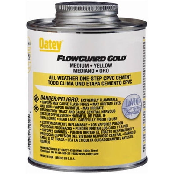 Oatey 31911 LO-V.O.C Flowguard Gold 1-Step Cement, 8-Ounce, 8 oz, CPVC Yellow