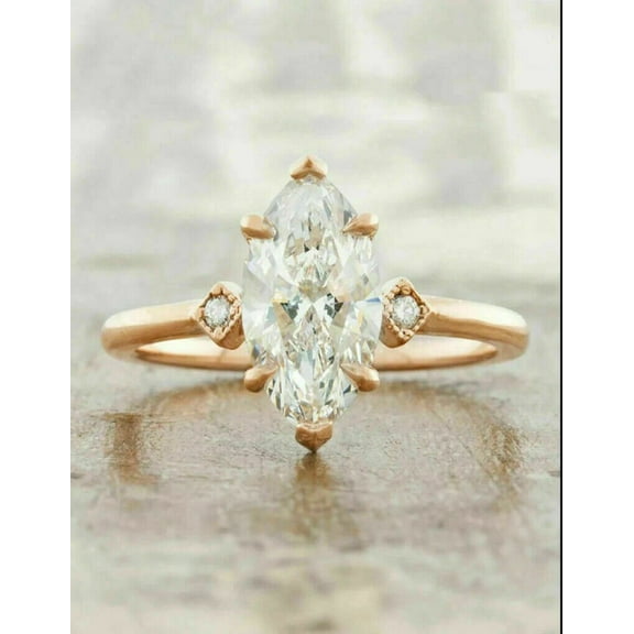 Luxe 2 CT Marquise Cut Moissaniter Diamond 925 Silver 14K Rose Gold Plated Wedding & Engagement Ring for Women