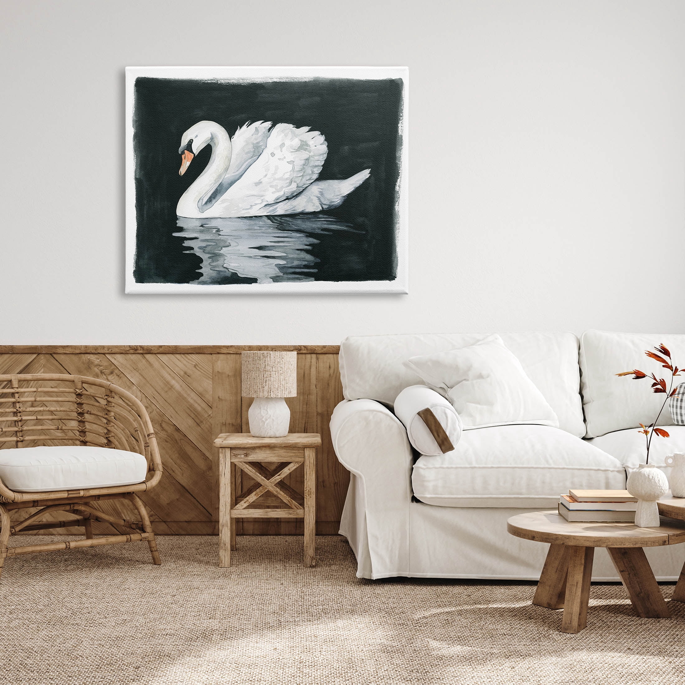 Beautiful Swan Black Reflection Animals & Insects Graphic Art Gallery Wrapped Canvas Print Wall Art