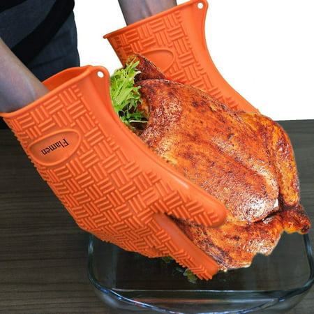 BBQ Grilling Gloves Heat Resistant Silicone Extra Large Cooking Gloves Best Accessories for Barbecue, Grill, Smoker, Kitchen Oven & more, Pair of (Best Way To Heat Large Shop)