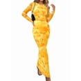 thumbnail image 2 of Women'S Bodycon Maxi Dress Fashion Long Sleeve Floral Print Tight Fitted Party Club Ruched Dresses Yellow XL, 2 of 10