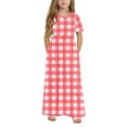 thumbnail image 2 of Ashirexll Summer Dresses for Teens, Girls Dresses, Girls Summer Dress with Pockets Fashion Plaid Short Sleeve Round Neck Long Dress for Children 4-14, 2 of 7