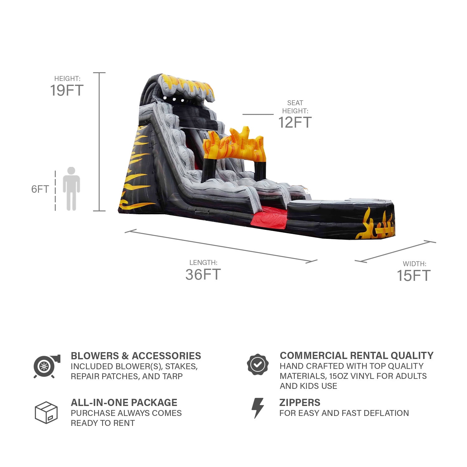 JumpOrange 19’ Flame Commercial Grade Water Slide with Splash Pool for Kids and Adults (with Blower), Outdoor Indoor, Wet Dry Use, Tall Inflatable