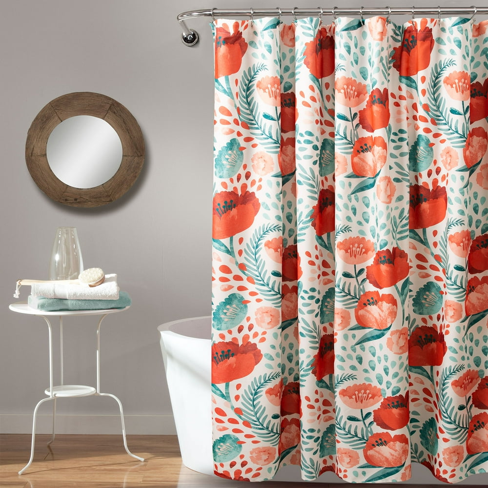 Lush Decor Poppy Garden Floral Polyester Shower Curtain, 72x72, Multi