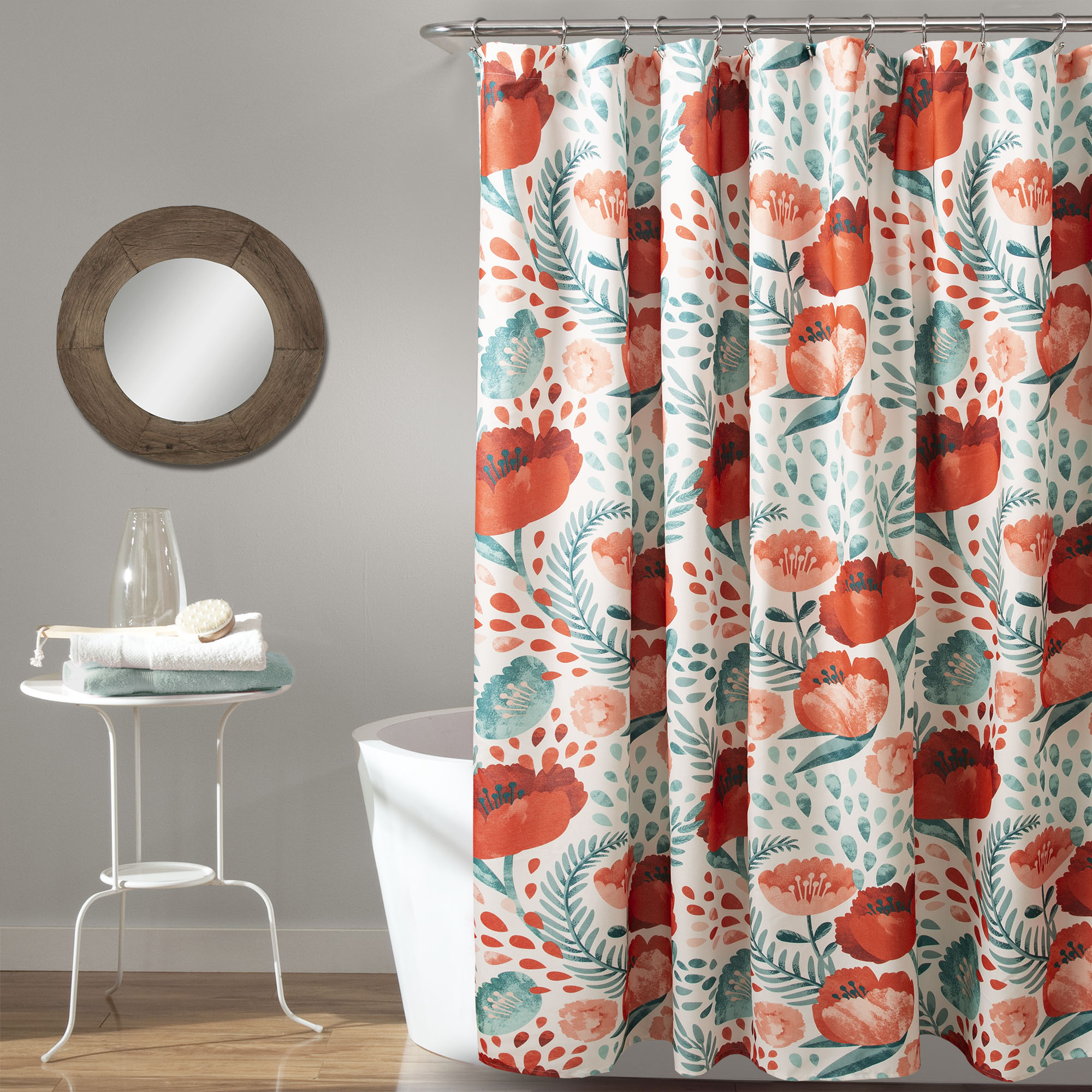 Poppy Garden Shower Curtain Red/Green - Lush D&#233;cor: Botanical Polyester Bath Accessory, Machine Washable