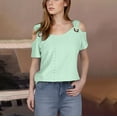 thumbnail image 2 of Amvlyk Summer Tops for Women V Neck O Ring Off The Shoulder Casual T-Shirts Short Sleeve Blouse Clothes Summer Hollow Out Loose Basic Tunic Tops for Trendy Beach Vacation Outfits, 2 of 7