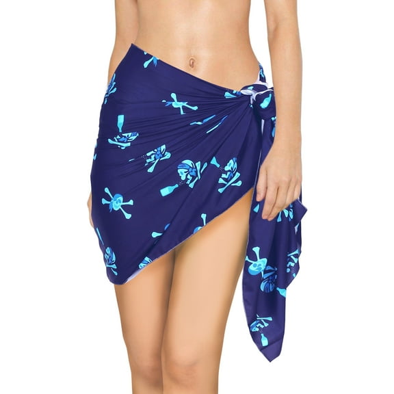 HAPPY BAY Women's Beachwear Summer Halloween Costumes Skull Short Beach Mini Sarong Coverups Bikini Pareo Wraps Swim Cover ups for Swimwear One Size Pirate Skull, Blue