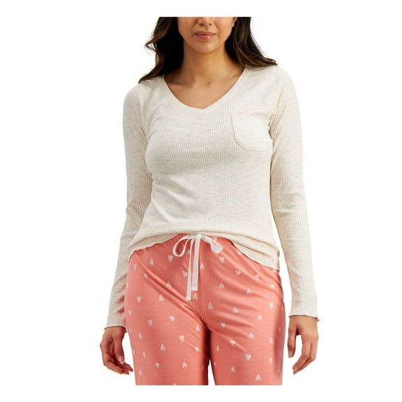 JENNI Intimates Ivory Ribbed Raw Hem Sleep Shirt Pajama Top XS